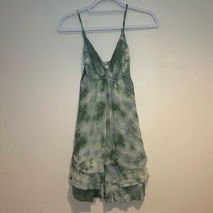 Gypsy 05 100% Silk Green Tie Dye Ruffle Hem Dress Sz XS